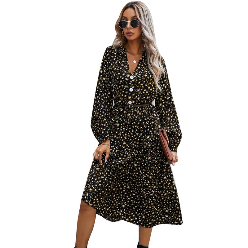 Women Leopard Printed Long Sleeve Dress